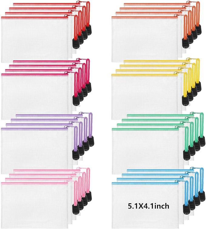 Jetec 32 Pcs Mesh Zipper Bags Toy Storage Bikini Organizer Bag Bolsas Para Guardar Trajes De Baño Waterproof Zipper Reusable Pouch Puzzle Multipurpose for Storage Office(Stylish Color,5.1 x 4.1 Inch)