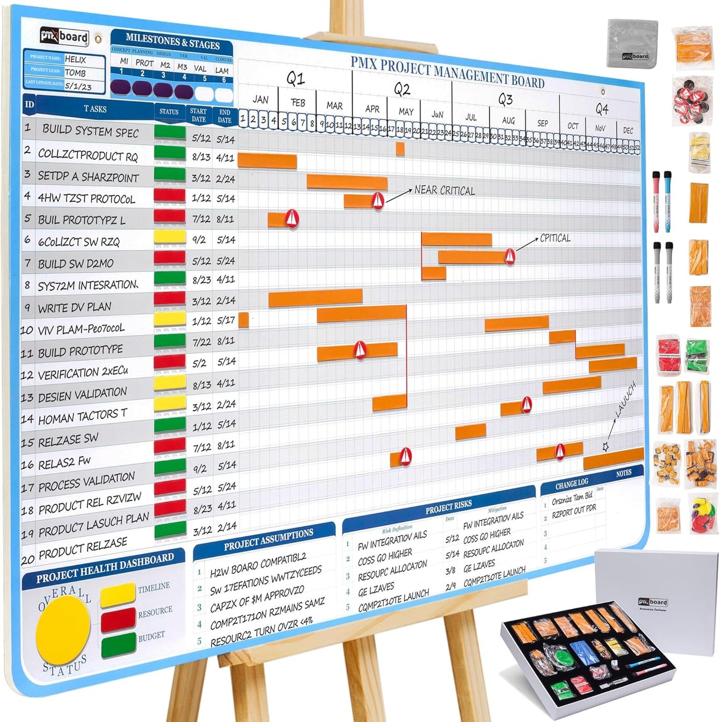 PMXBoard Gantt Chart Whiteboard Kit | 668 Magnets | Visualize Timelines, Risks & Critical Path | Ultimate Management White Board for Project Management