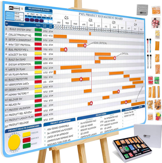PMXBoard Gantt Chart Whiteboard Kit | 668 Magnets | Visualize Timelines, Risks & Critical Path | Ultimate Management White Board for Project Management