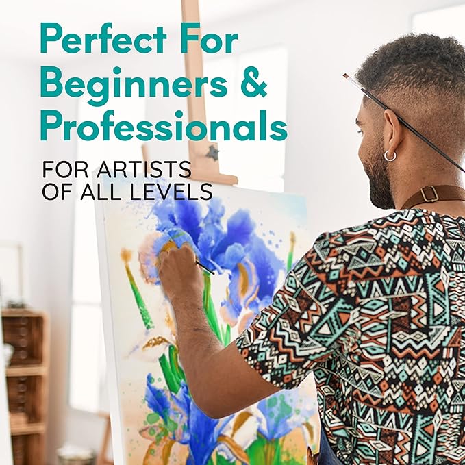 MozArt Supplies Watercolor Paint Essentials Set - Lightweight and Portable Metal Box - Lid Has 3 Partitions for Color Mixing - Easy-to-Blend Non-Toxic Formulation - 24 Vibrant Colors with Paintbrush