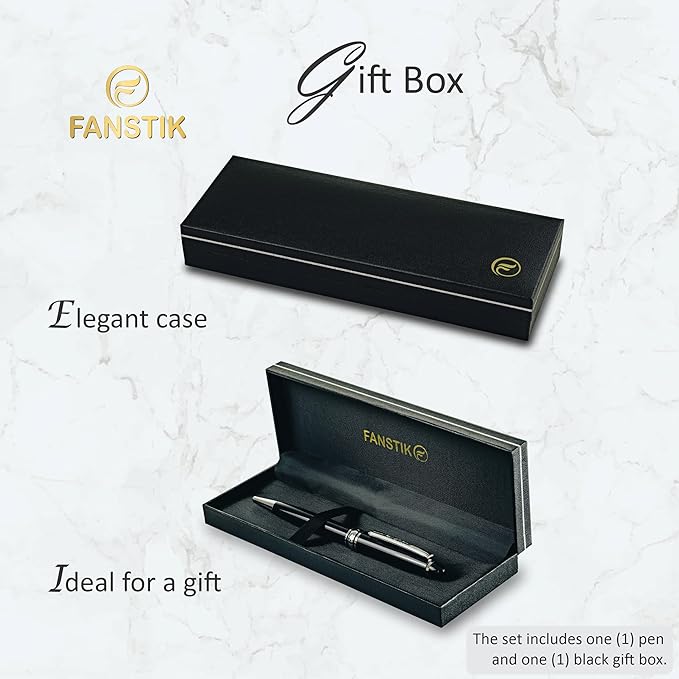 Customized BallPoint pen with name (MADE IN USA), stainless steel, black and silver, luxury engraved pen personalized for men and for women. (BallPoint Black-Silver)