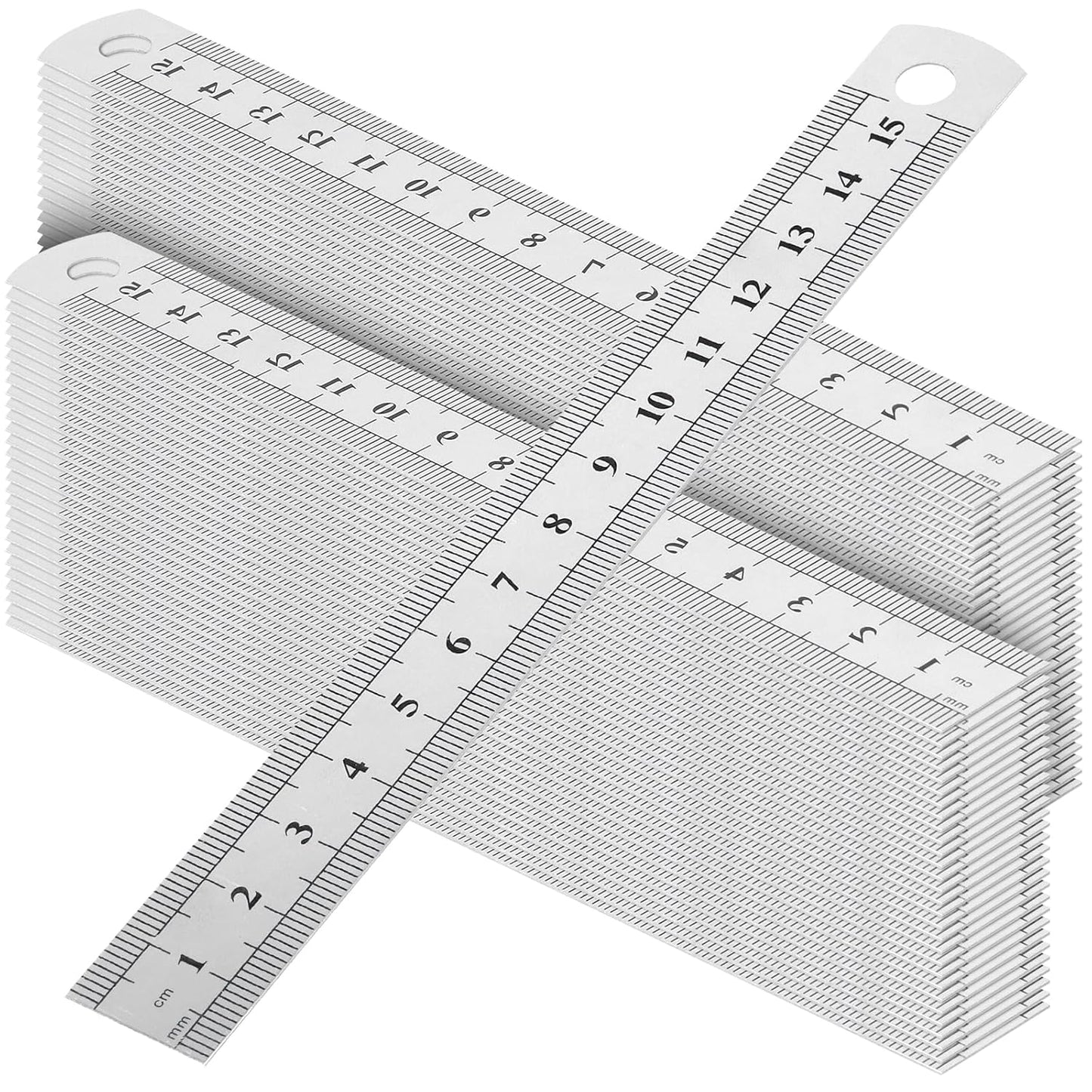 60 PCS 6 Inch Stainless Steel Ruler Bulk with Inch and Metric Scale, Straight Edge Metal Rulers Measuring Tool for Measuring