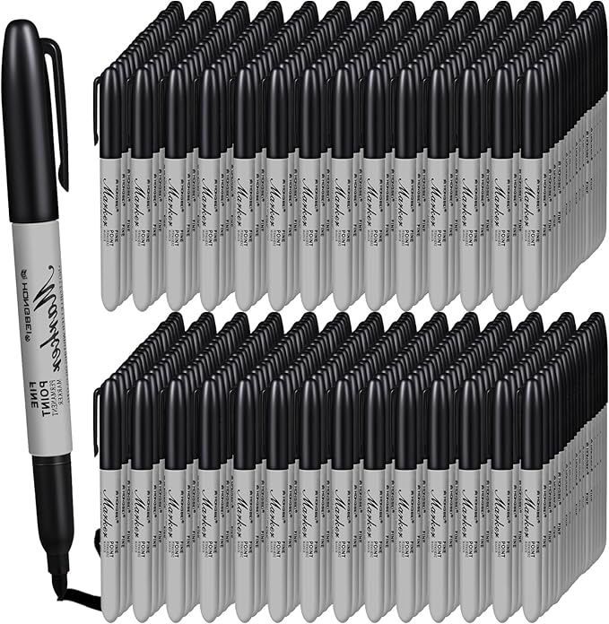 Thenshop 600 Pack Permanent Markers Bulk Black Permanent Marker Set Fine Point Pens Work on Wood, Metal, Stone, Glass