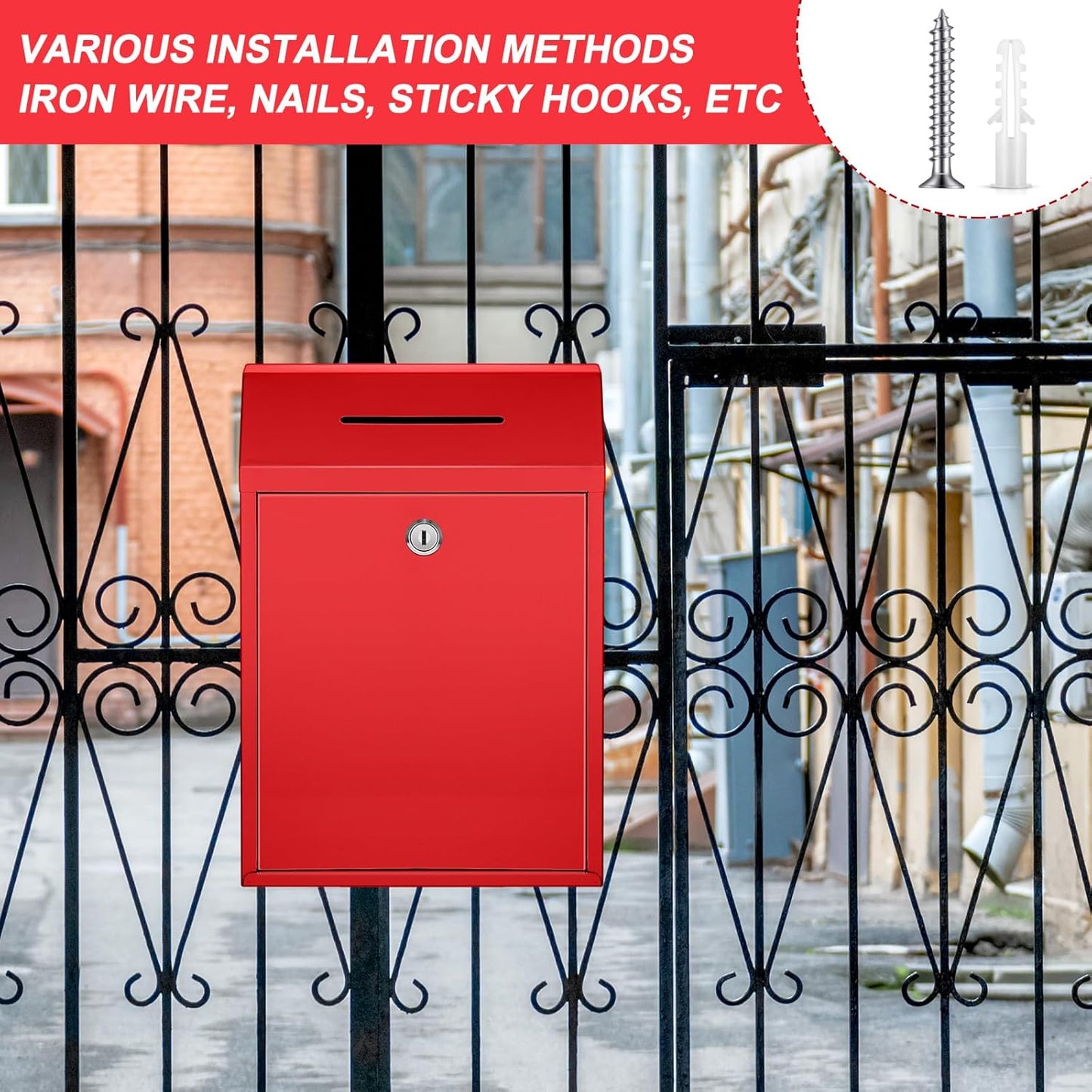 Metal Donation Cash Box Collection Safe Suggestion Box with Lock Wall Mounted Mailbox Delivery Ballot Container for Home Office Outdoor Door