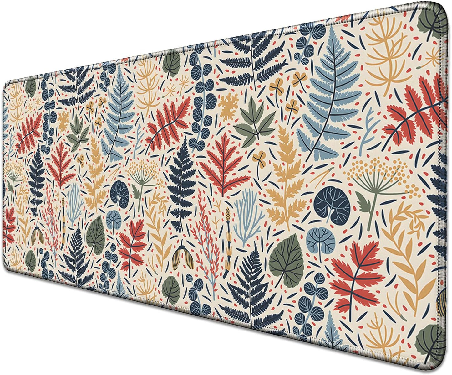 Bohemian Leaves Mouse Pad,Large Vintage Abstract Mousepad Desk Pad with Stitched Edges,Non-Slip Waterproof Rubber Base Mouse Mat for Office Computer Keyboard Laptop Home(27.5x11.8 in)