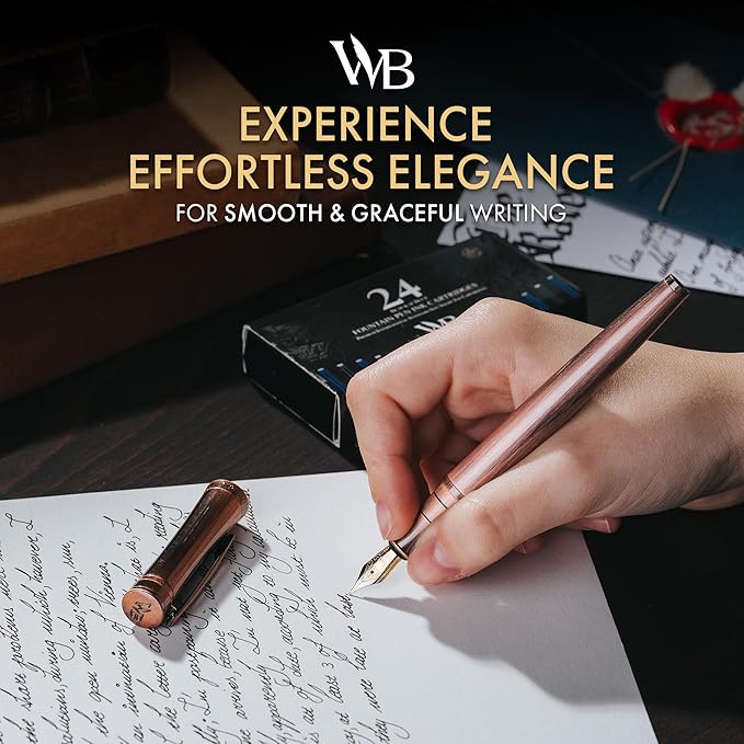 Wordsworth & Black Luxury Fountain Pen - Stunning Brushed Copper Pen, 18K Gilded Nib (Medium), Ink Converter, Best Pen Gift Set for Men & Women, Professional, Executive, Office, Nice Pens
