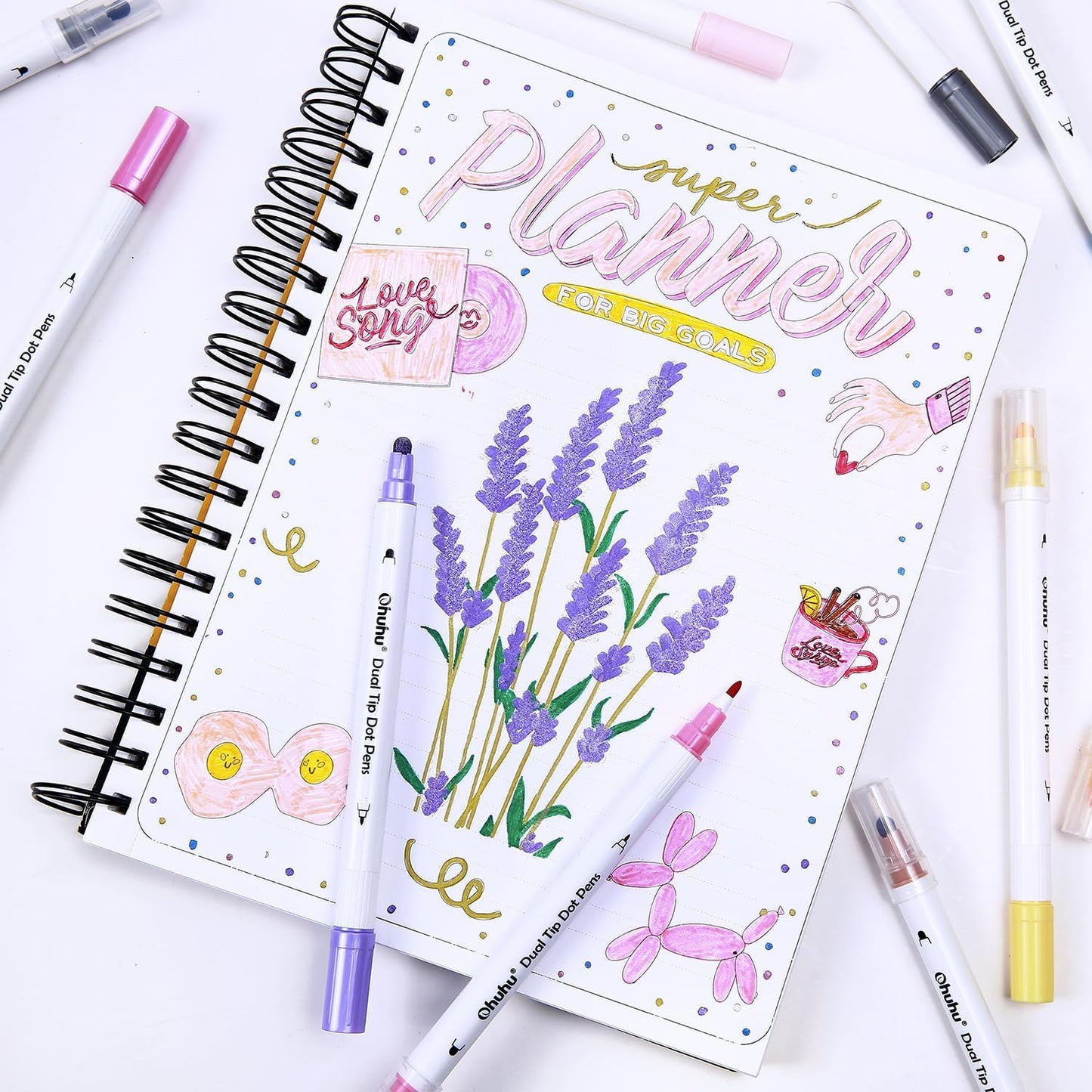 Ohuhu Dual Tip Dot Markers: 15 Colors Dot Marker Pens (Fine & Dot) for Kids Adults Water-Based Ink Metallic & Regular Colors Dot Pens for Journaling Scrapbooking DIY Highlighting Drawing Markers