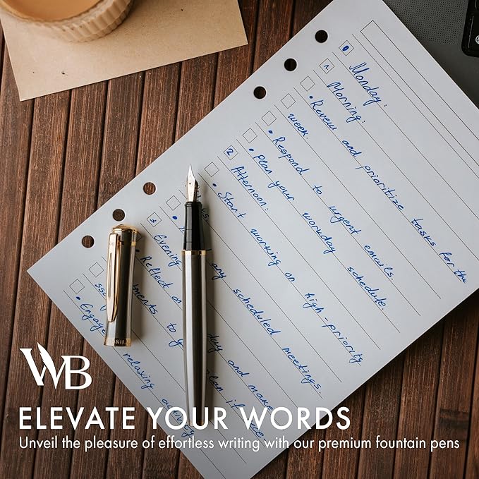 Wordsworth & Black Fountain Pen Set, 18K Gilded Extra Fine Nib, Includes 24 Pack Ink Cartridges, Ink Refill Converter & Gift Pouch, Gold Finish, Calligraphy, [Silver Gold], Perfect for Men & Women