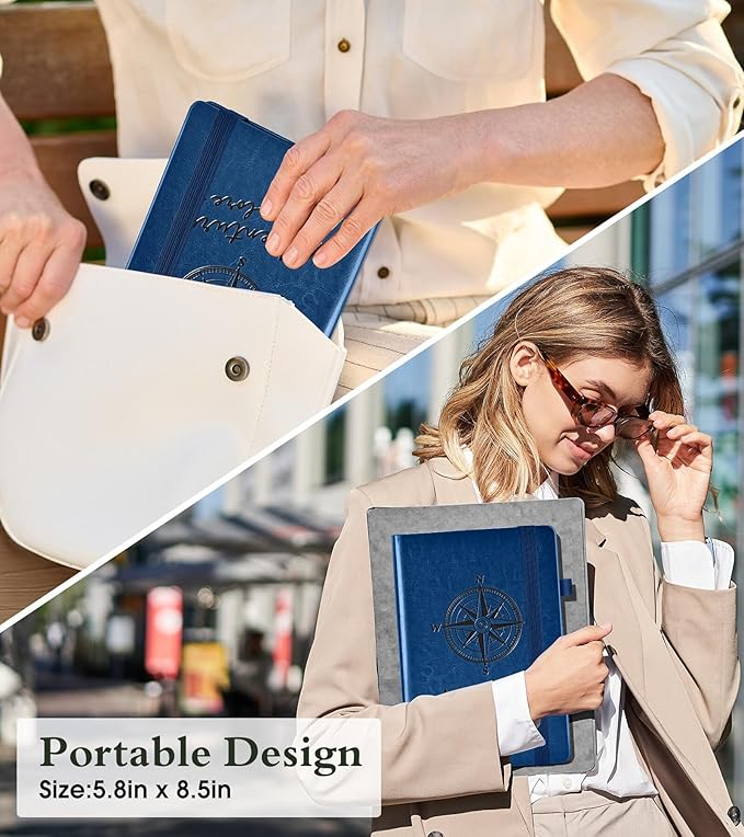 Lined Journal Notebook for Men Women, 160 Pages Ruled Paper, Inner Pocket, A5 Hardcover Vintage Leather Notebooks for Work, School, Travel Journaling, Daily Diary, Notepad 5.8" x 8.5" (Navy)