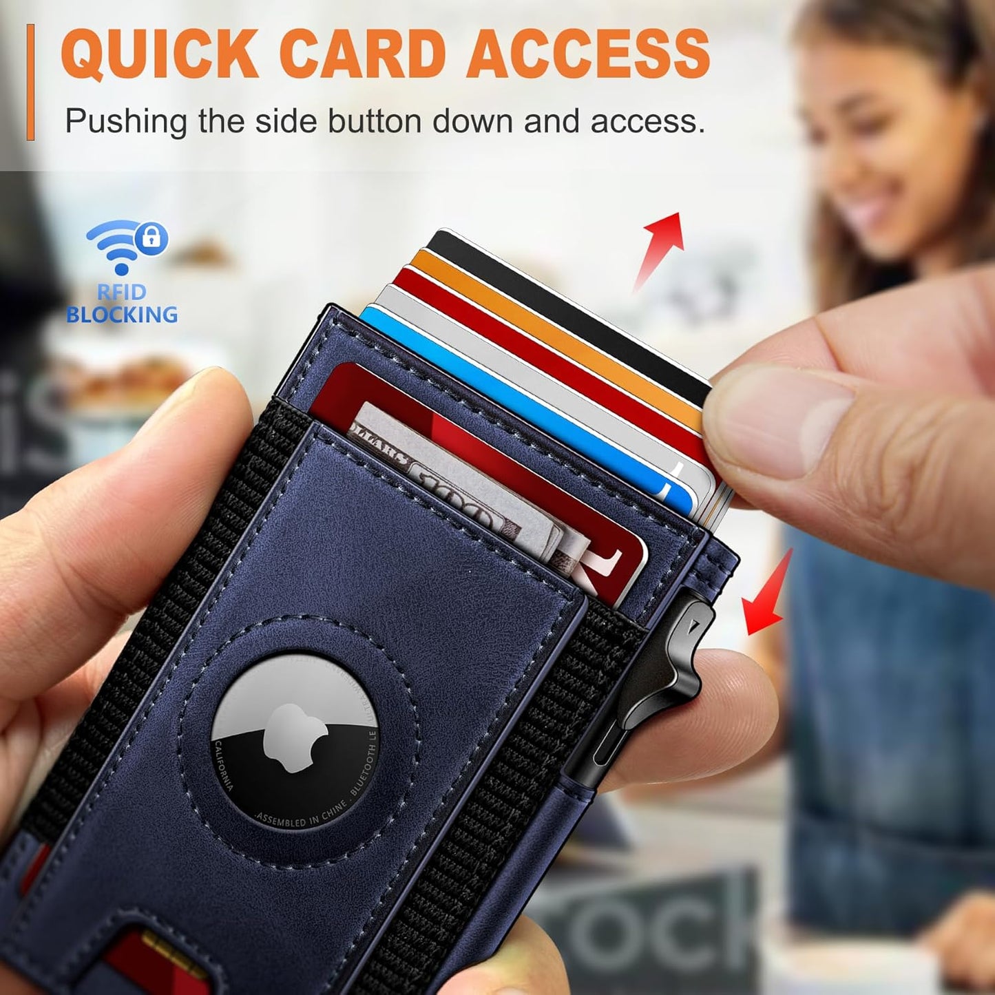 Airtag Wallet for Men, Slim Pop Up Credit Card Holder RFID Blocking Mens Minimalist wallet for 7-9 Cards ID Window, with Gift Box