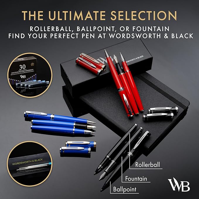 Wordsworth and Black Luxury Ballpoint Pen Set - Silver Lacquer 24K Gold Finish, Refillable Fine Point, Elegant Gift for Men & Women, Includes Ink Refill, Nice Pens for Work