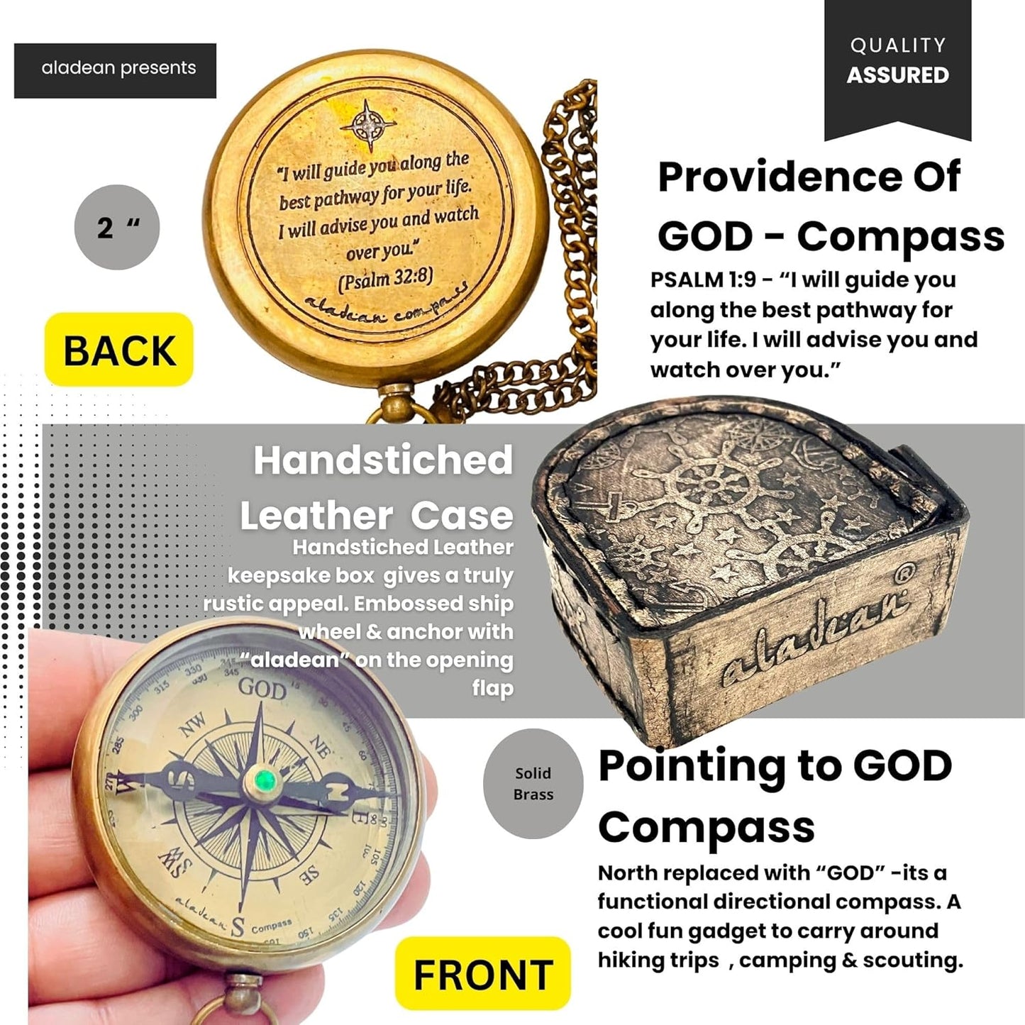 Divine Path Engraved Compass - I Will Guide You - Psalm 32:8" Quote | Inspirational Gifts for Men Women, Uplifting Spiritual Heavenly Faith Gift Boys Girls