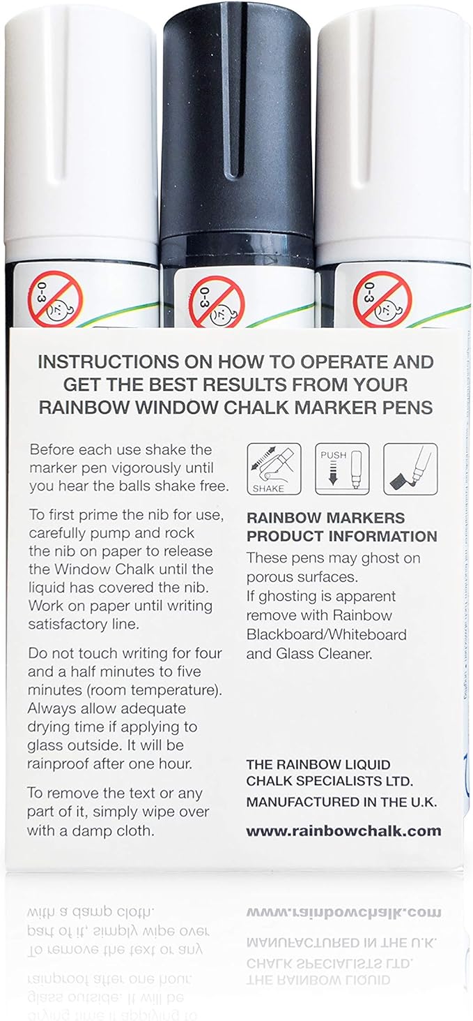 Glass Pen Window Marker: Liquid Chalk Pens for Glass, Whiteboard Markers with Washable Paint - Graduation, Car Windows, Mirror Pen, Storefront, Wedding, Party (3 Pens - Black & White - Jumbo Tip)