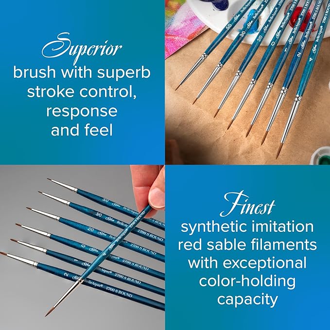 Silver Brush Limited BA-2761S BelleAqua Creative Shape 2pc Dagger Striper Watercolor Brush Set, Professional Soft Synthetic Red Sable Short Handle Artist Painting Brushes, Sizes 1/4 and 3/8 Inch