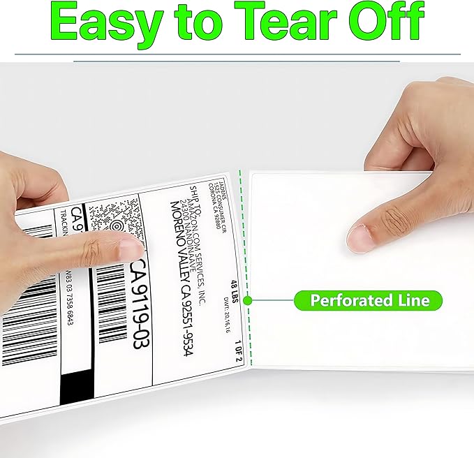 Roll 4 x 6 inch - 1000 Thermal Labels Direct White Strong Adhesive Perforated Postage Shipping Printer Compatible with Zebra SNBC Epson Rollo (1000 Labels, 2 Rolls)