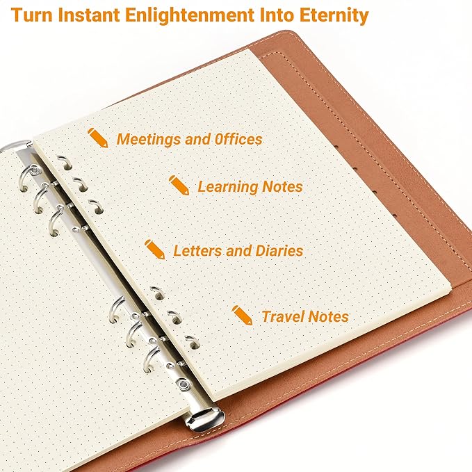 A5 Dot-Ruled Refill Paper, 100gsm Thick Beige No-Bleed Sheets (80-Pack), Pre-Punched – Fits A5 6-Ring Binders for Office, School & Teachers