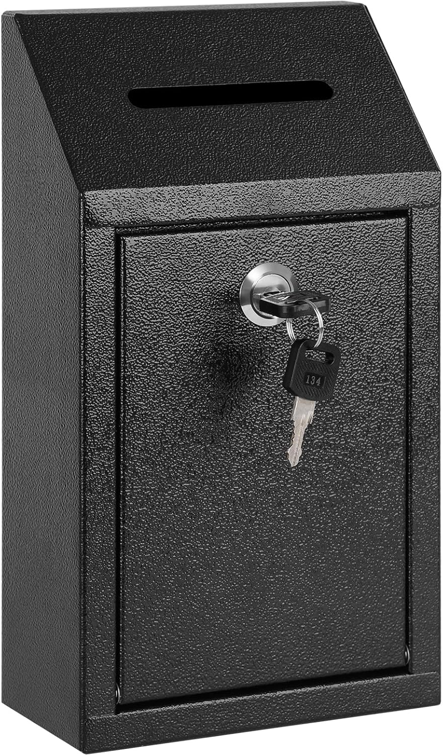 KYODOLED Money Cash Drop Box Wall Mount with Key, Metal Donation and Suggestion Box with Slot and Lock for Home, Farm or Office, Black, 10.24 x 5.7 x 2.95 Inch