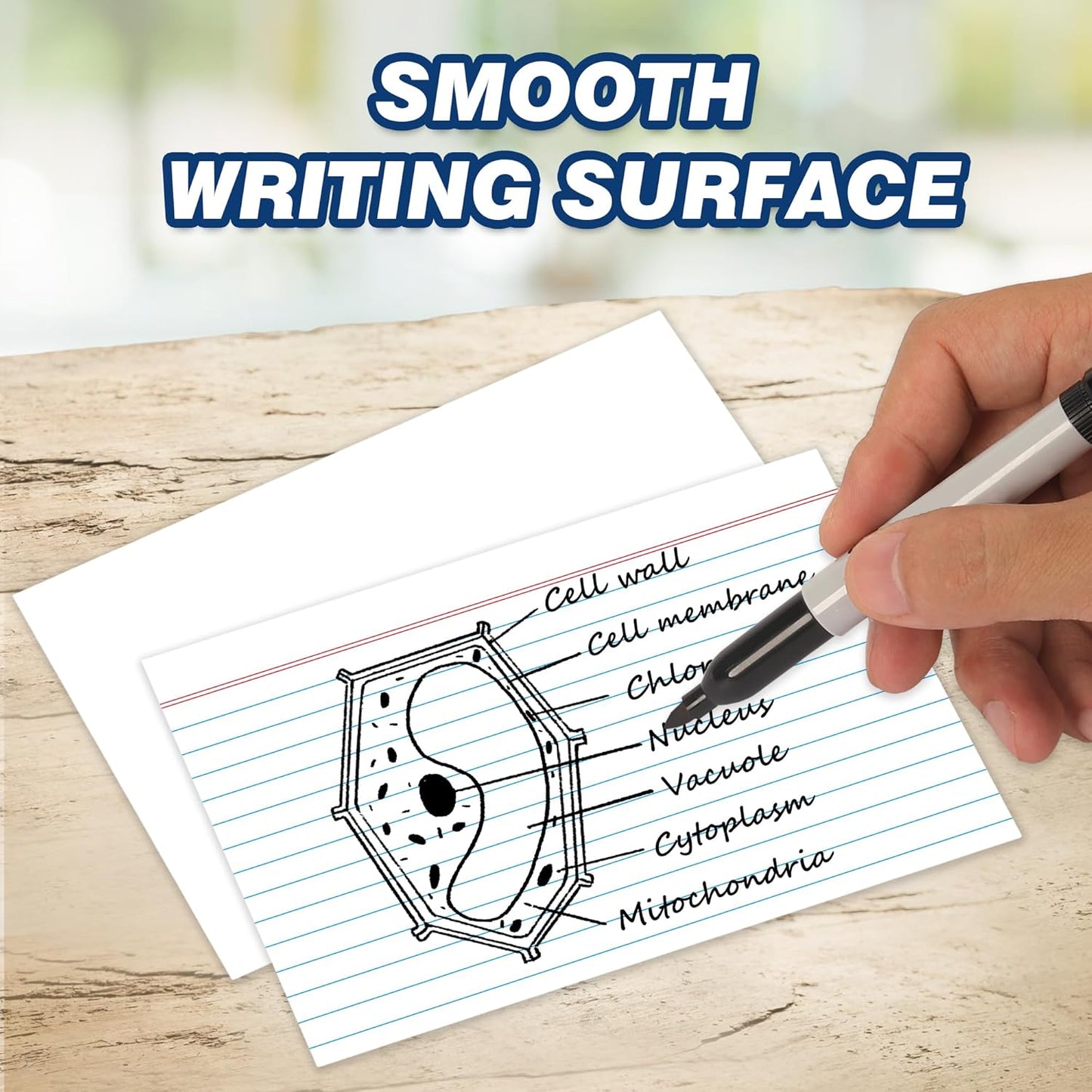 Chell Extra Heavyweight Ruled Index Cards 4x6 Inch, No Bleed-Through, 200 Count, Ruled Front and Blank Back, 85 lb. Cover Weight, White