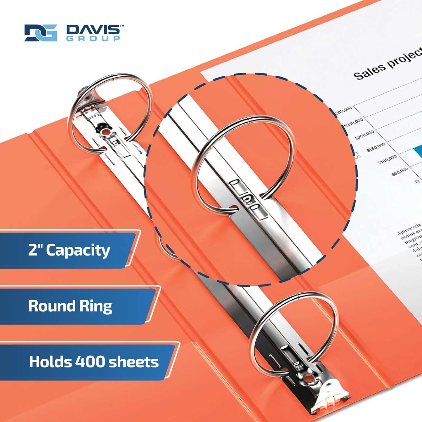 Easyview Premium 3-Ring Binders with Clear-View Covers and Round Rings, Binders for School or Office, 2 Inch, Pack of 6, Orange
