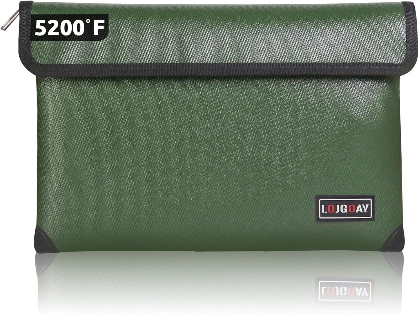 Fireproof Document Bag - with 5200°F Heat Insulated, Waterproof Fireproof Bag with Zipper, Fireproof Money Bag for Cash/Documents/Valuables, Fire bag (Green, 11"x7.7")