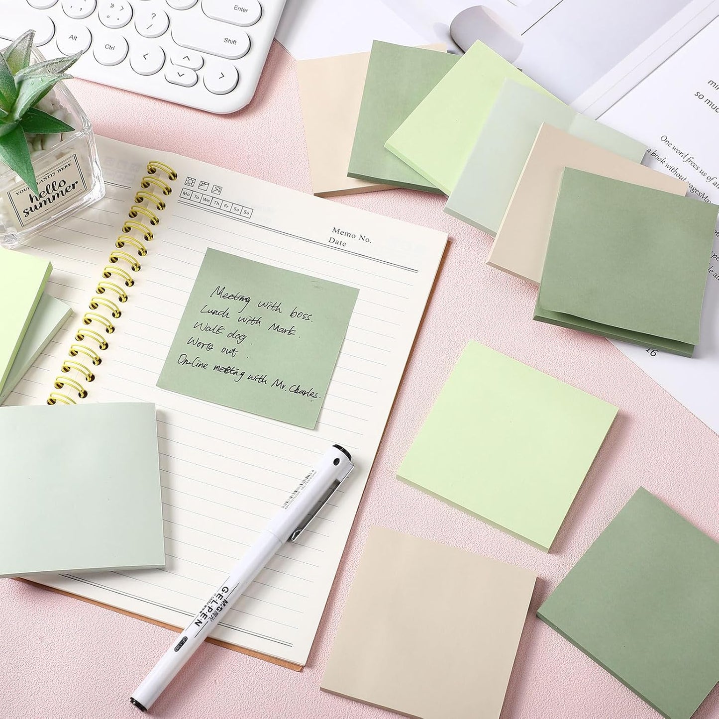 Thenshop 36 Pads Sticky Notes 3''x3'', Self Stick Notes Pads Office Supplies, 50 Sheets/pad Colored Aesthetic Sticky Accessories Home, Office, Notebook(Green)