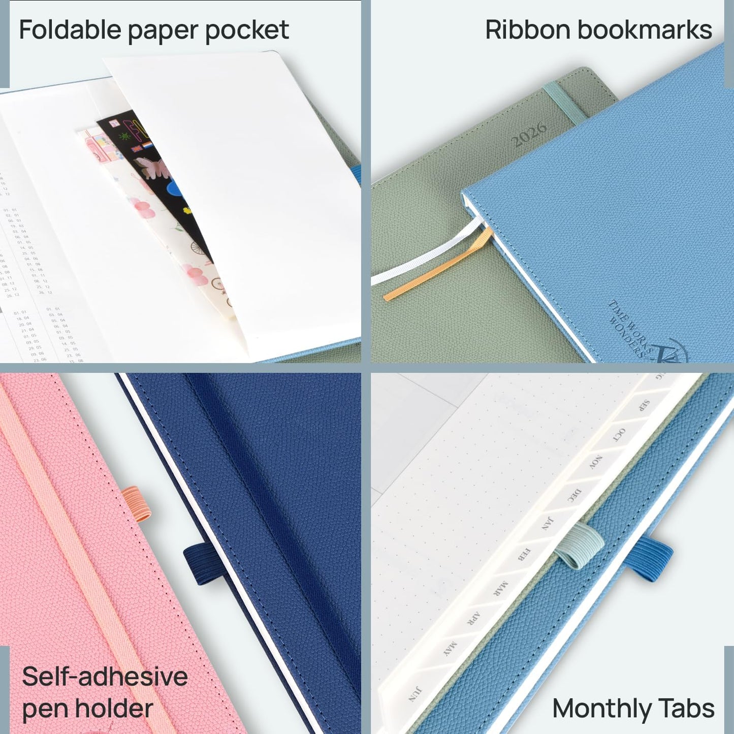 POPRUN 2026 Weekly Planner (Medium 6.75" x 8.75") 12 Months Calendar Notebook with Horizontal Layout, Leather Hardcover, Inner Pocket, 100GSM Thick Paper, Pen Holder - Aquamarine