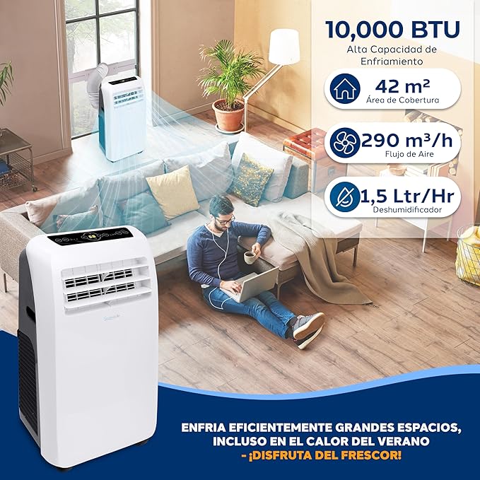 SereneLife Small Air Conditioner Portable 10,000 BTU with Built-in Dehumidifier - Portable AC unit for rooms up to 450 sq ft - Remote Control, Window Mount Exhaust Kit