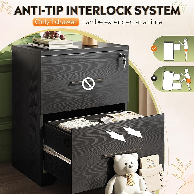 DEVAISE 2-Drawer Wood Lateral File Cabinet with Lock for Office Home, Black