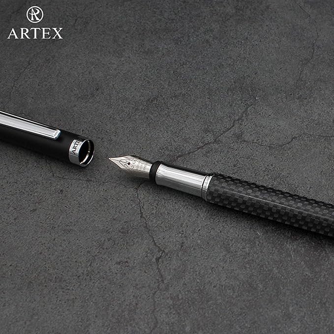 Stylish Fountain Pen : Luxury, Elegant, Germany F Fine Nib, Gift for Men & Women, Professional, Executive, Metal, Gift Box. –Free Engraving (BlackSilver (Carbon)), AT-F4CARBON-1, 14cmx1.2cm