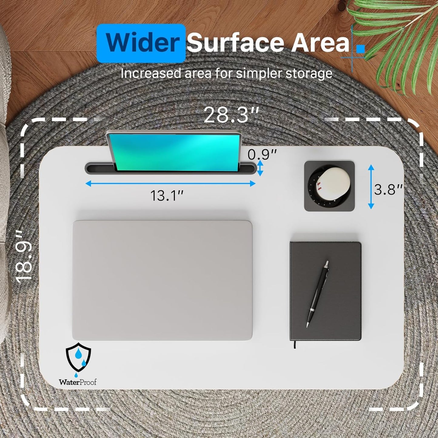 Mobile Standing Desk, Rolling Laptop Cart Adjustable Height with Cup Holder, 28 inch Portable Table with 4 Lockable Wheels, White Computer Workstation with Hook and Slots for Home Office