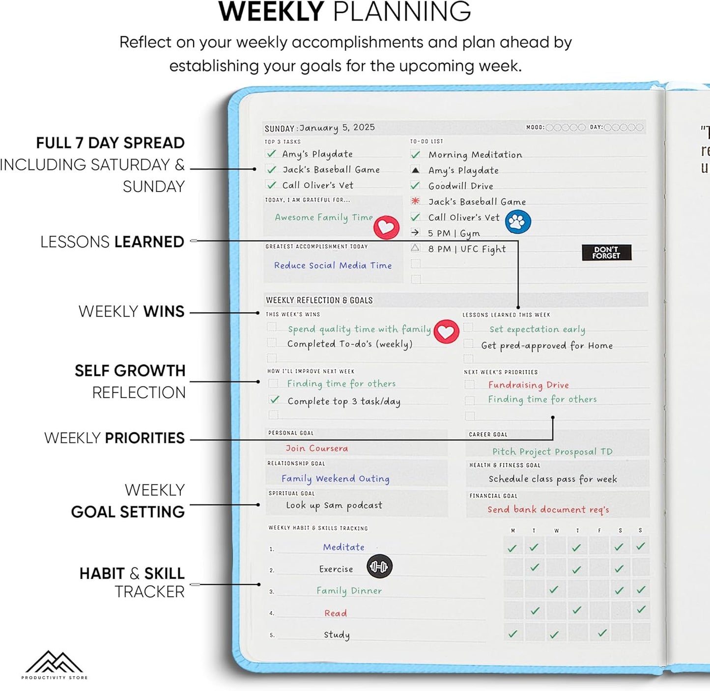 Undated, 2025 Planner, 8.5" x 11" - The #1 Productivity Planner to Achieve Your 2025 Goals - Planner 2025-2026 by PRODUCTIVITY STORE (A4, BLUE)