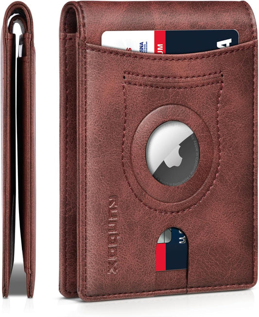 RUNBOX AirTag-Wallet-Mens-Slim-RFID Blocking Wallets Leather with Bill Compartment Air Tag Bifold Card Holder Wallet Gifts for Men Dad