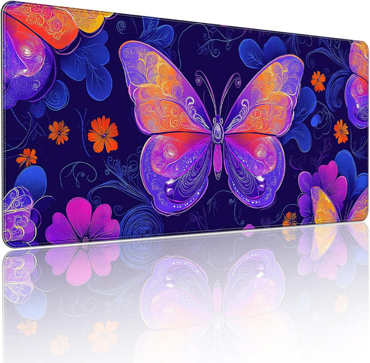 35.4 x 15.7 inches, Large Desktop Mouse pad, Keyboard and Mouse Pads for Work and Home Computers, and Large Laptop Mouse mat，Purple Butterflies