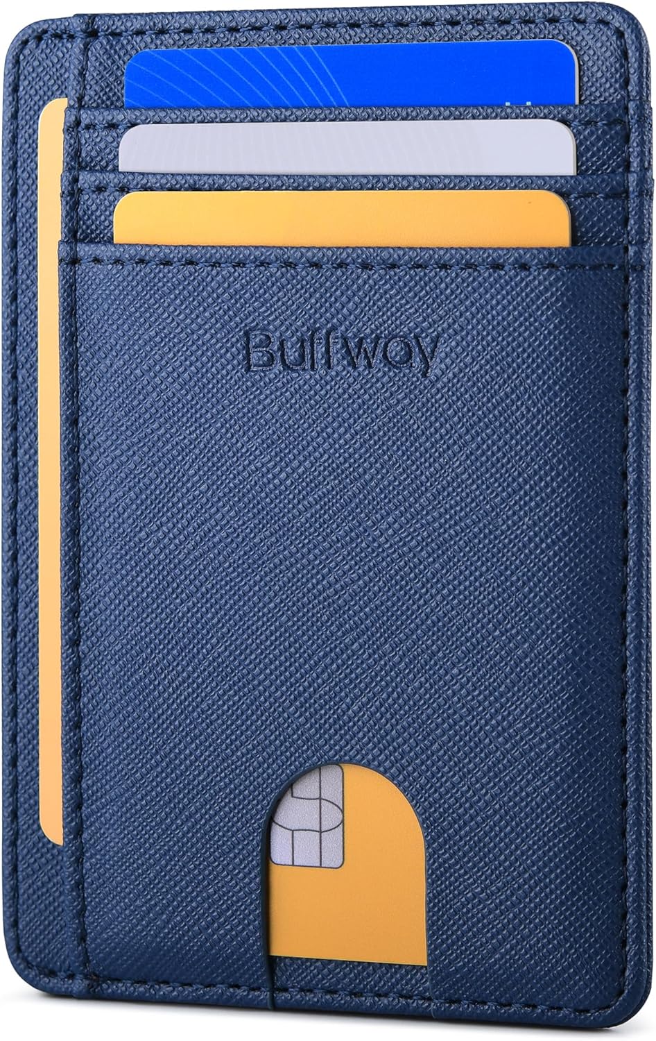Buffway Slim Minimalist Front Pocket RFID Blocking Leather Wallets for Men and Women - Cross Blue