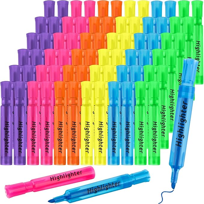 Teling 72 Pcs Highlighters Bulk Chisel Tip Tank Style Highlighters for School Classroom Assorted Color Fluorescent Pens for Office Shop