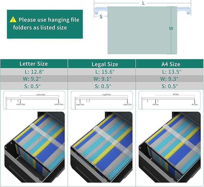 YITAHOME 3 Drawer File Cabinet, Mobile Filing Cabinet for Home Office, Metal Slim File Cabinet Drawers with Keys, Pre-Built Office Storage Cabinet for A4/Letter/Legal (White)