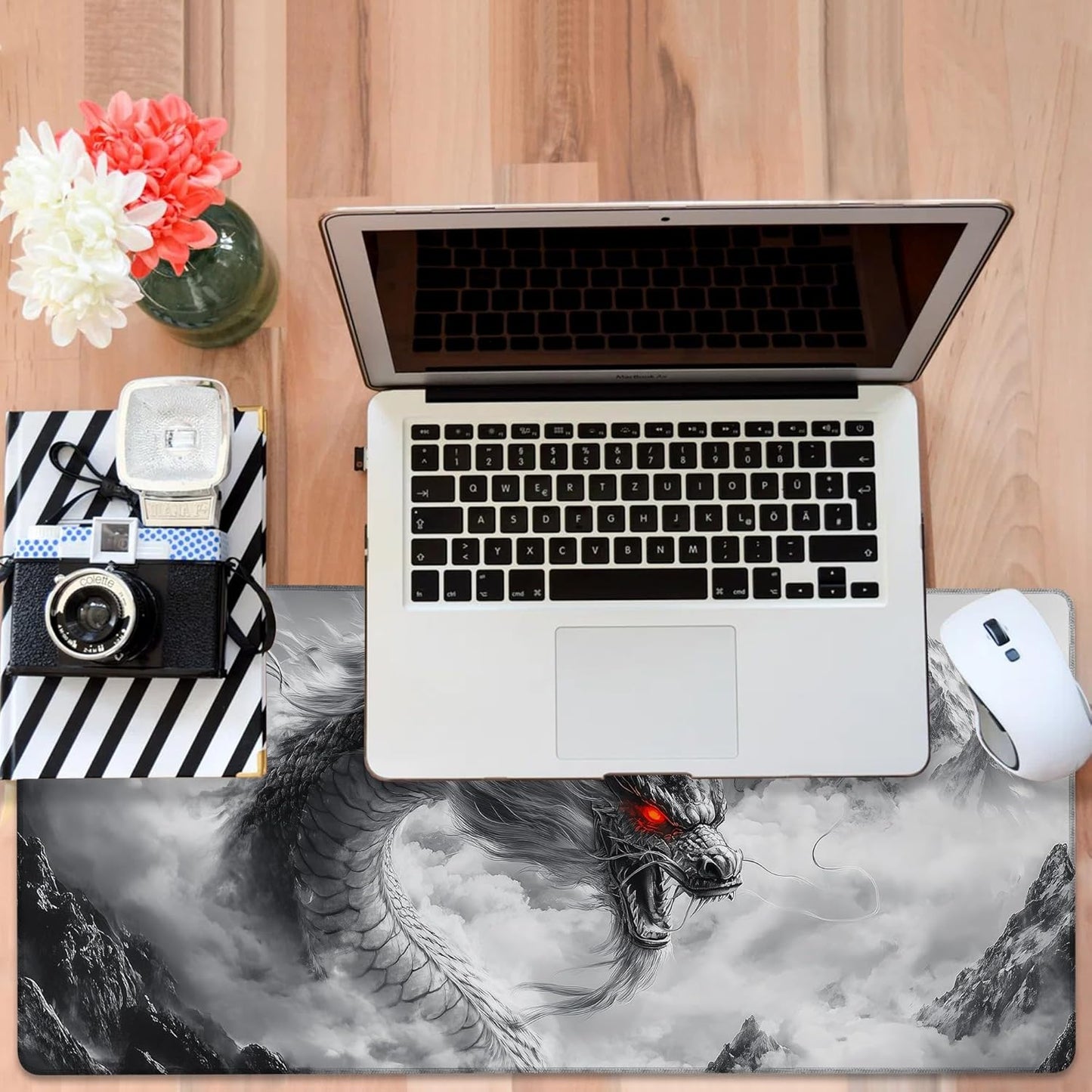 Large Mouse Pad Chinese Dragon Gaming Desk Pad Computer Keyboard Non-Slip Waterproof Mouse Mat with Rubber Base and Stitched Edges Entertainment Office Writing Desk Mat 35.4 x 15.7 Inches