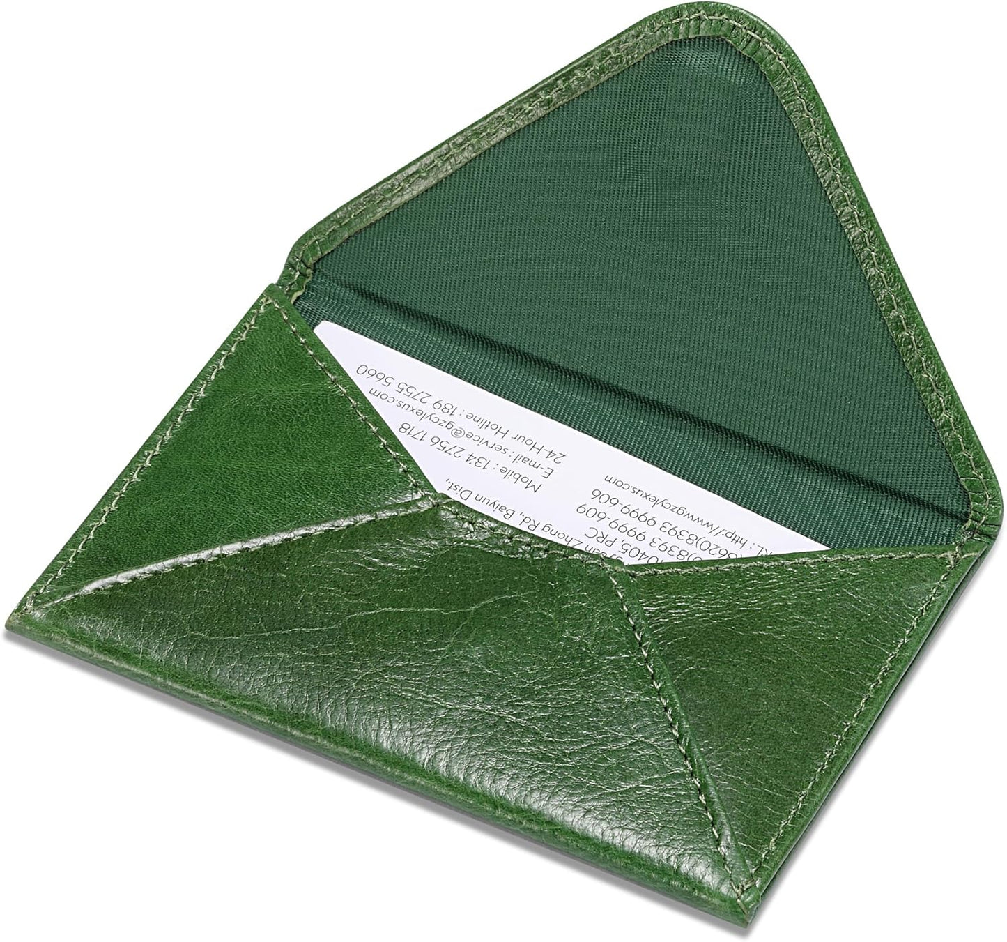 HISCOW Envelope Business Card Case with Magnet Closure - Italian Calfskin (Green Vegetable-Tanned Leather)