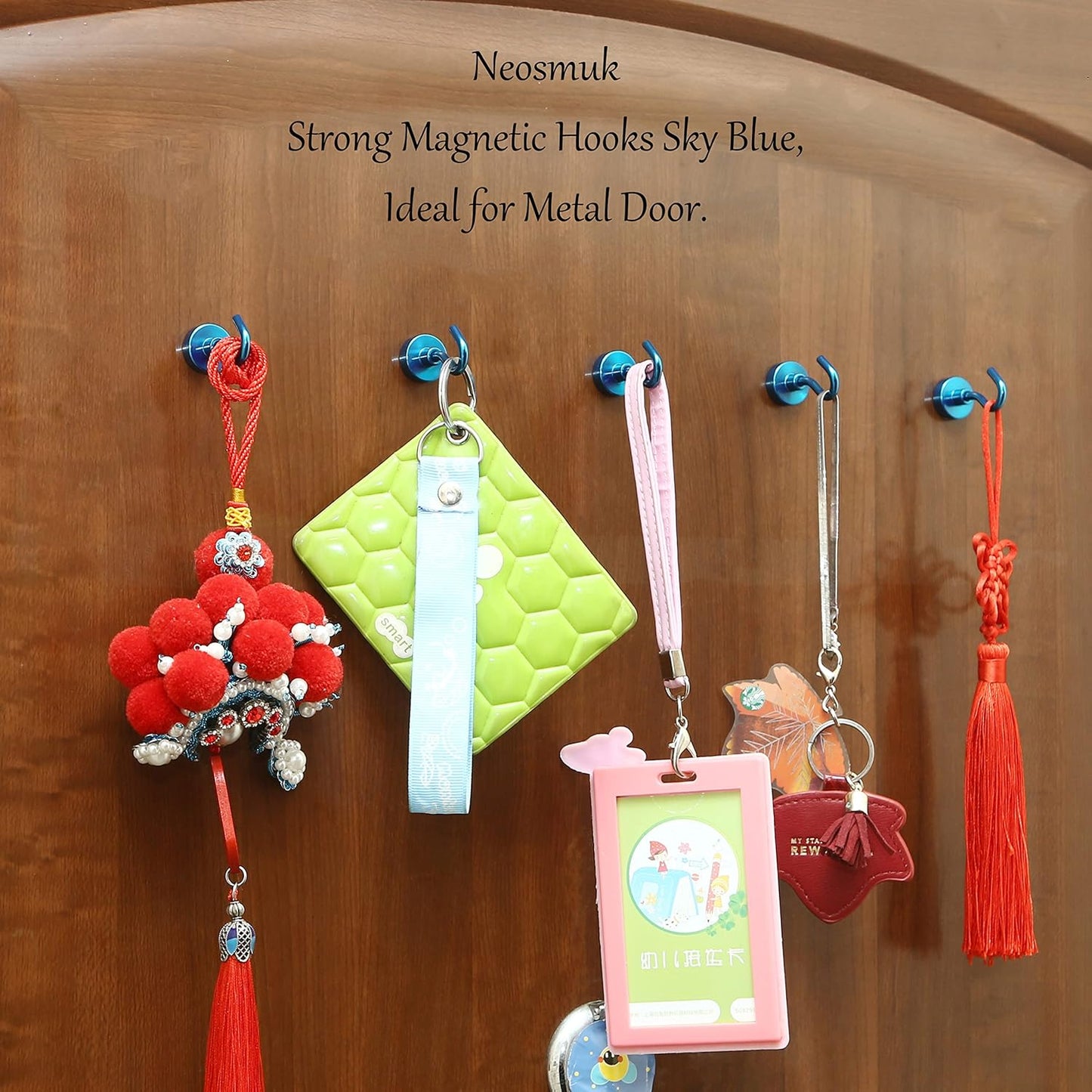 Neosmuk RoyalBlue Magnetic Hooks,30lb Heavy Duty Earth Magnets with Hook for Refrigerator, Extra Strong Cruise Hook for Hanging, Magnetic Hanger for Curtain, Grill (RoyalBlue, 4 Pack)