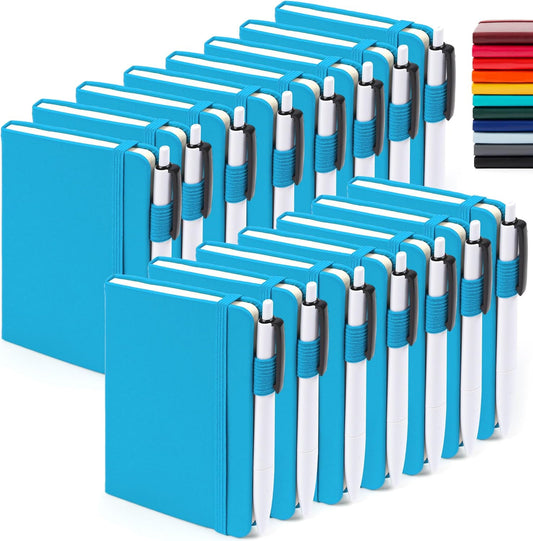 feela 15 Pack Pocket Small Notebooks Bulk, Mini Cute Notepads Hardcover College Ruled Lined Journals with Pen Holder for School Business Memos, with 15 Black Pens, 3.5”x 5.5”, A6, Teal