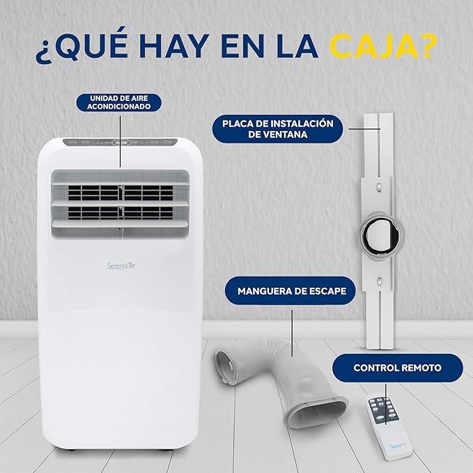 SereneLife Small Air Conditioner Portable 10,000 BTU with Built-in Dehumidifier - Portable AC unit for rooms up to 450 sq ft - Remote Control, Window Mount Exhaust Kit