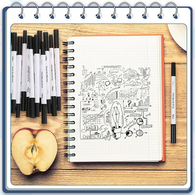 150 Pcs Black Drawing Pens Bulk Dual Brush Fineliners Pens Felt Tip Markers for Art Drawing Sketching