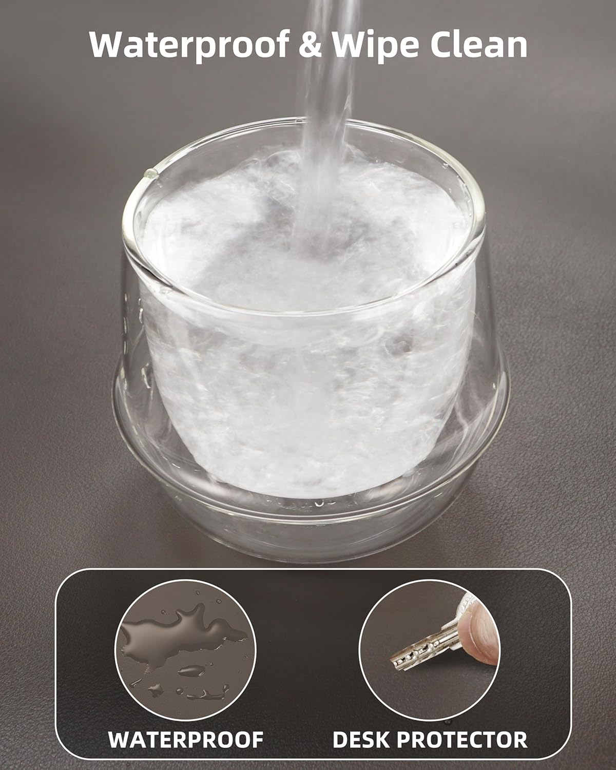 Desk Pad Mat 23.6"x13.7" - Waterproof Mouse Pad & Desk Protector, Non-Slip PU Leather for Gaming Keyboard/Mouse, Stitched Edge XL Office Desk Pad with Ergonomic Support(Dark Grey)