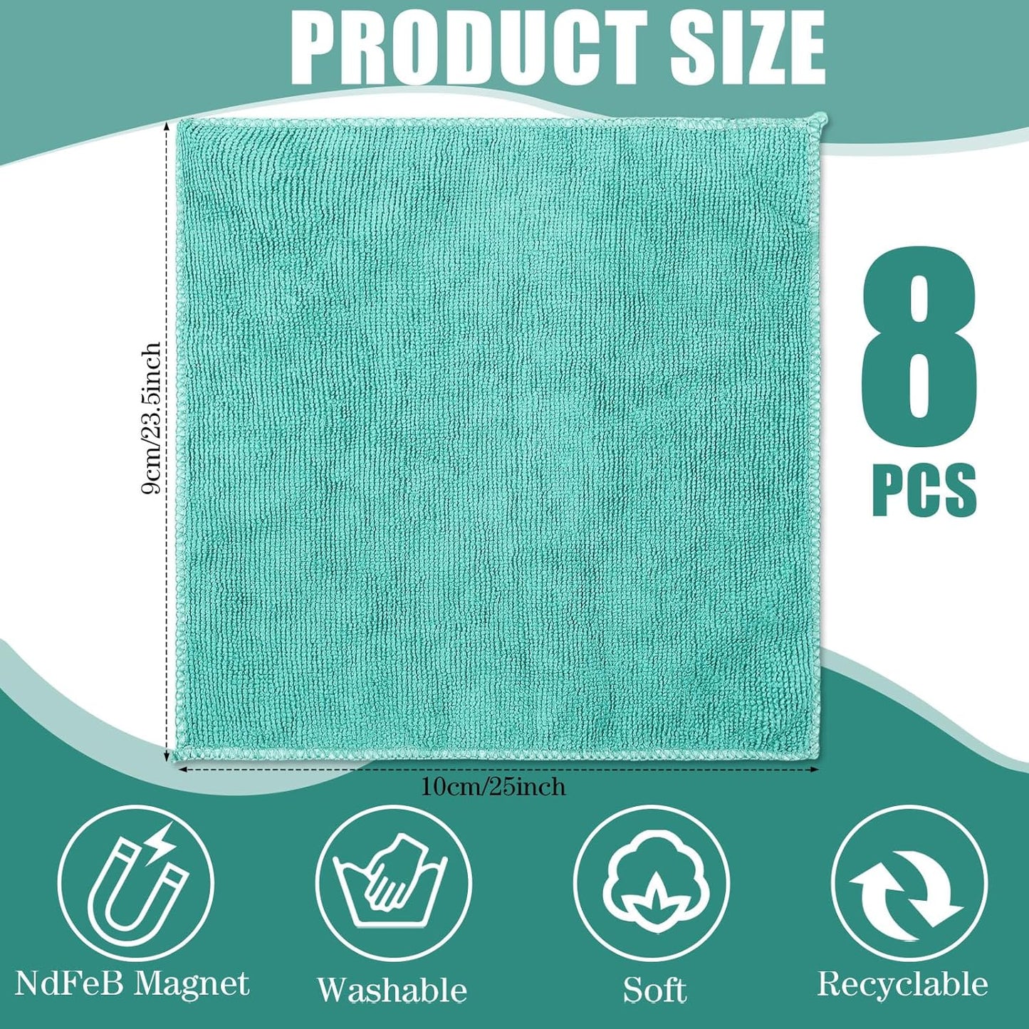 Zopeal 8 Packs Dry Erase Board Cleaning Cloth Microfiber Eraser Magnetic Whiteboard Eraser Washable for Whiteboard Dry Erase Cloth for Home and Office, 10'' x 9. 25''(Green)