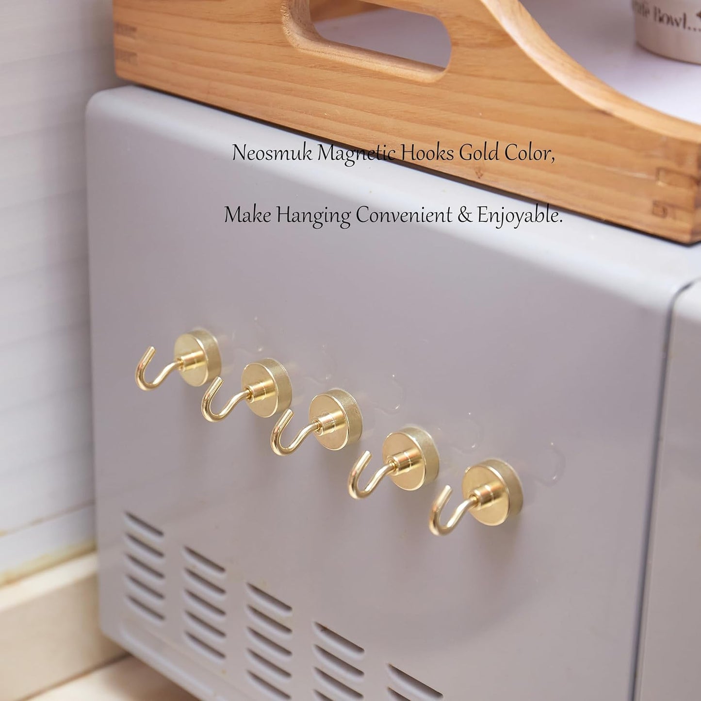 Neosmuk Magnetic Hooks,Heavy Duty Earth Magnets with Hook for Refrigerator, Extra Strong Cruise Hook for Hanging, Magnetic Hanger for Cabins, Grill (Gold, Pack of 4)