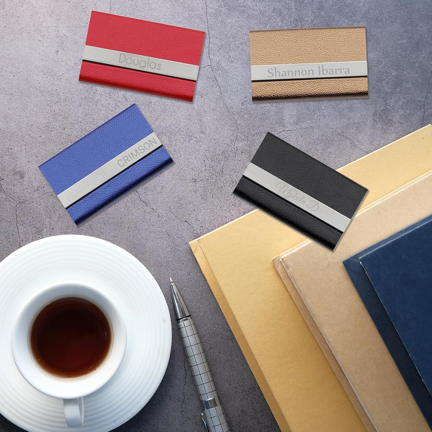 Taikuri Custom Business Card Holder Personalized Engraved Leather Business Card Case Holder Customized Your Text/Logo for Women/Men as Business/Unique Gift