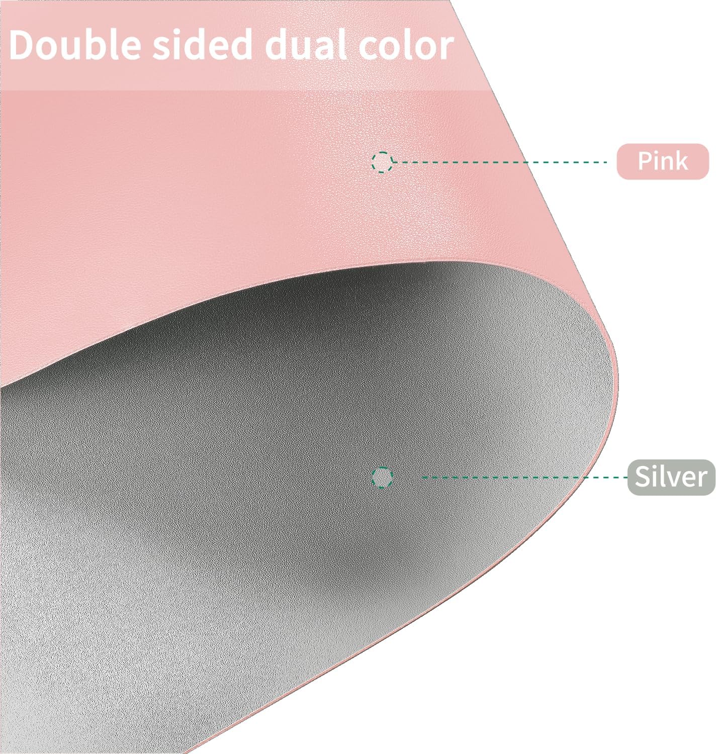 Leather Table Cover,1.8mm Thick,24x48 Inch Desk Cover,Large Desk Mat,Table Protector,Table Cover Protector,Dining Table Cover Protector,XL Desk Mat(Pink+Silvery,24x48)