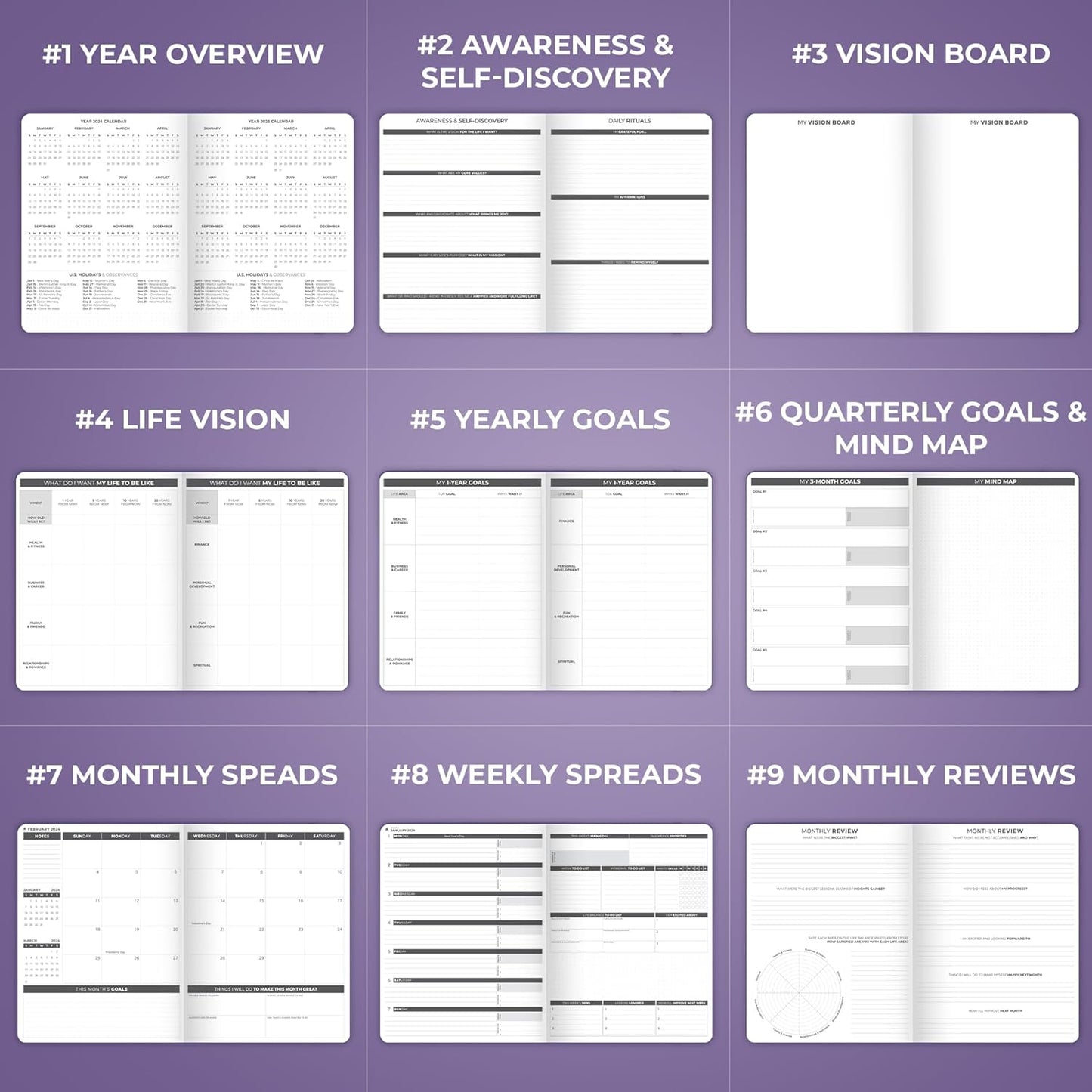 Clever Fox Planner PRO Dated (Jan 2025–Jan 2026) Weekly & Monthly Life Planner to Increase Productivity, Time Management and Hit Your Goals – Organizer, Gratitude Journal – A4 Size (Purple)