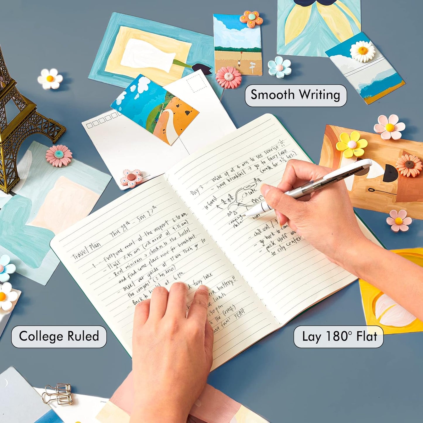 8 Pack Soft Cover Journal Bulk, Feela Notebooks College Ruled for Work, Lined Travel Journal for Women Men, Note Taking Notebook School Supplies Business Writing, 8.2” x 5.5”, A5, Dark Green