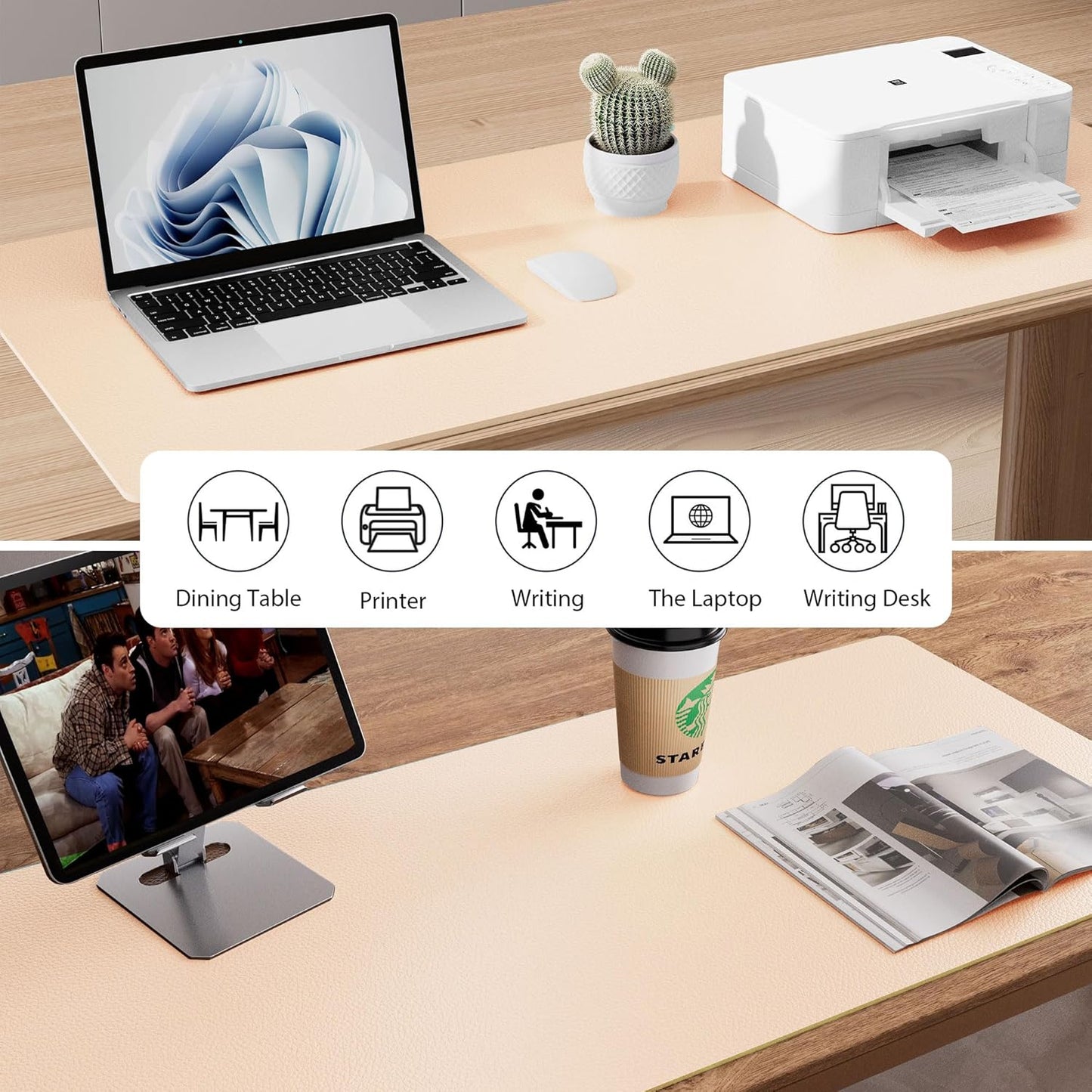 Aothia Large PU Leather Desk Pad Protector – Non-Slip Mouse Pad & Writing Mat for Office/Home, Waterproof, Easy to Clean(23.6" x 13.7", Soft Peach)